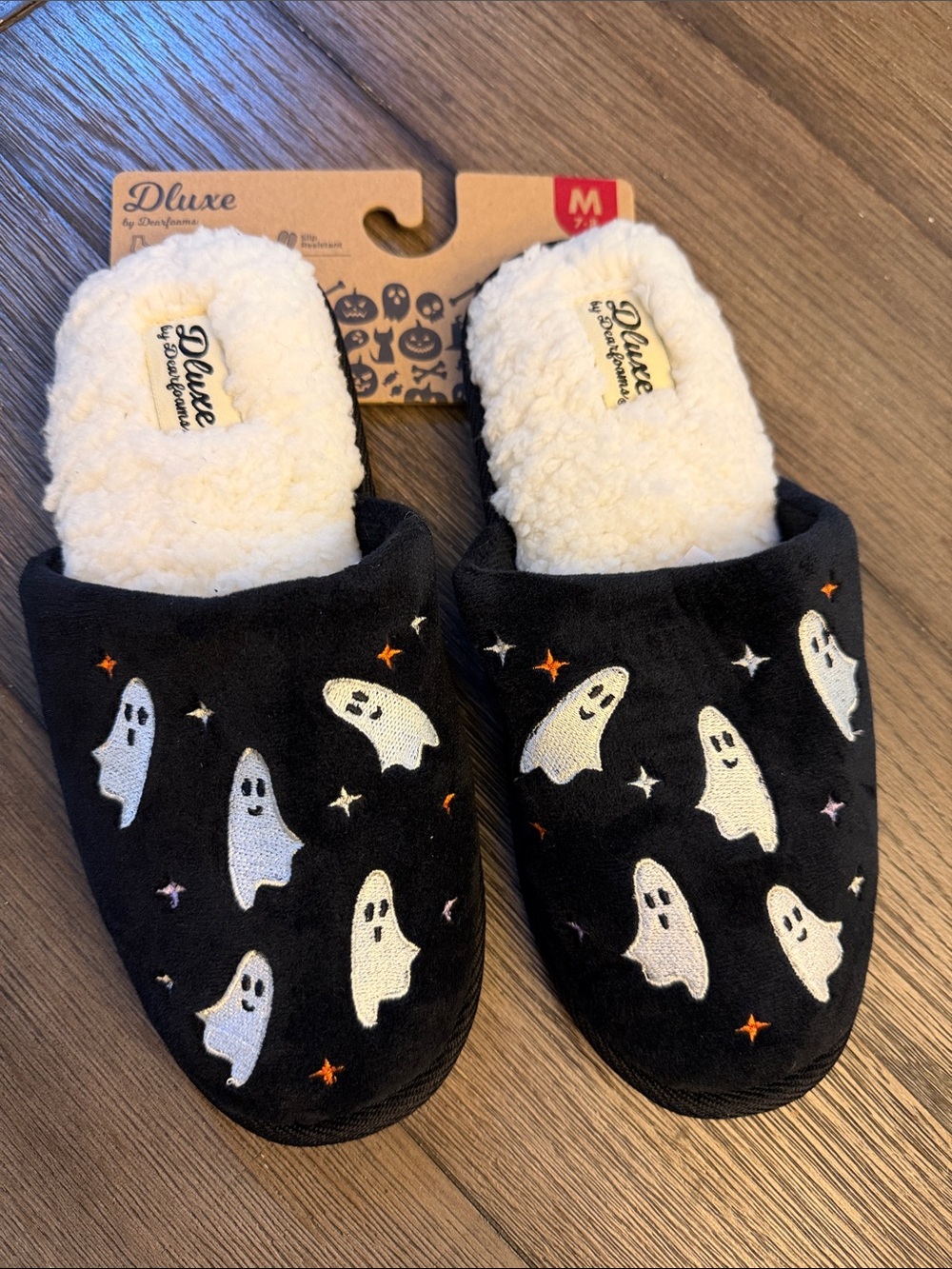 dluxe by Dearfoams Women's Halloween Ghost Slippers - Black